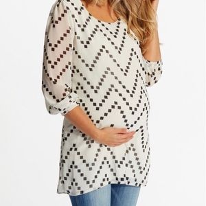 Chevron Print Maternity Top. Rounded neckline.